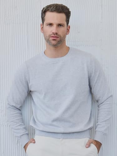 Pure BCI Cotton Lightweight Sweater for Men Crewneck T-Shirts Casual Long Sleeve Knit Pullover Fall Spring
