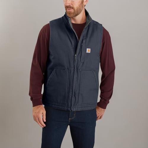 Carhartt Men's 104277 Washed Duck Mock Neck Vest - Sherpa Lined
