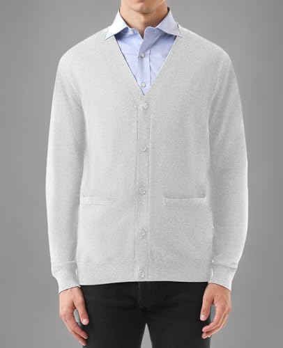 QUALFORT Men's 100% Cotton Cardigan Sweater Casual V-Neck Button Down Knitted Outerwear with Pockets Fall Fashion 2025