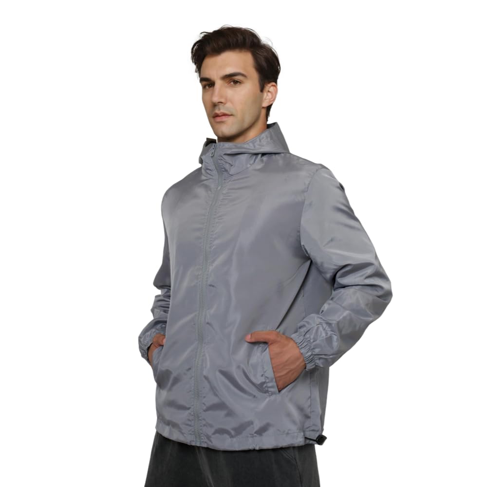 Mens Windbreaker Jackets Lightweight Hooded Zippered Jackets for Men Hiking Cycling Sportswear