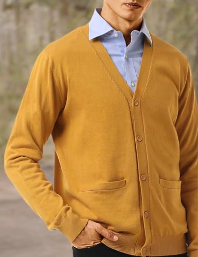 QUALFORT Men's 100% Cotton Cardigan Sweater Casual V-Neck Button Down Knitted Outerwear with Pockets Fall Fashion 2025