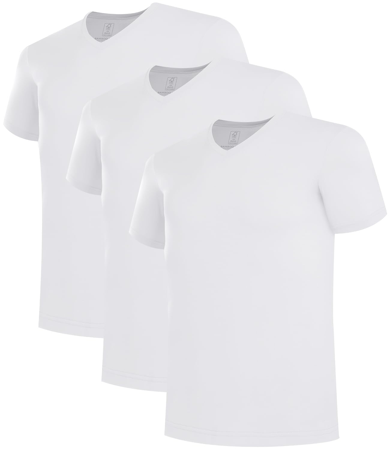 BAMBOO COOL Men’s Undershirts Slim Fit V-Neck/Crewneck, Moisture-Wicking T-Shirts Soft Stretch White Tees for Men, 3 Pack