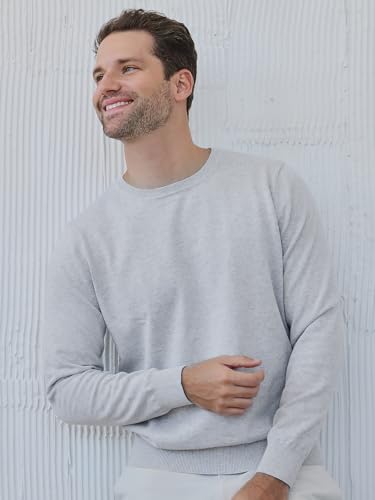Pure BCI Cotton Lightweight Sweater for Men Crewneck T-Shirts Casual Long Sleeve Knit Pullover Fall Spring