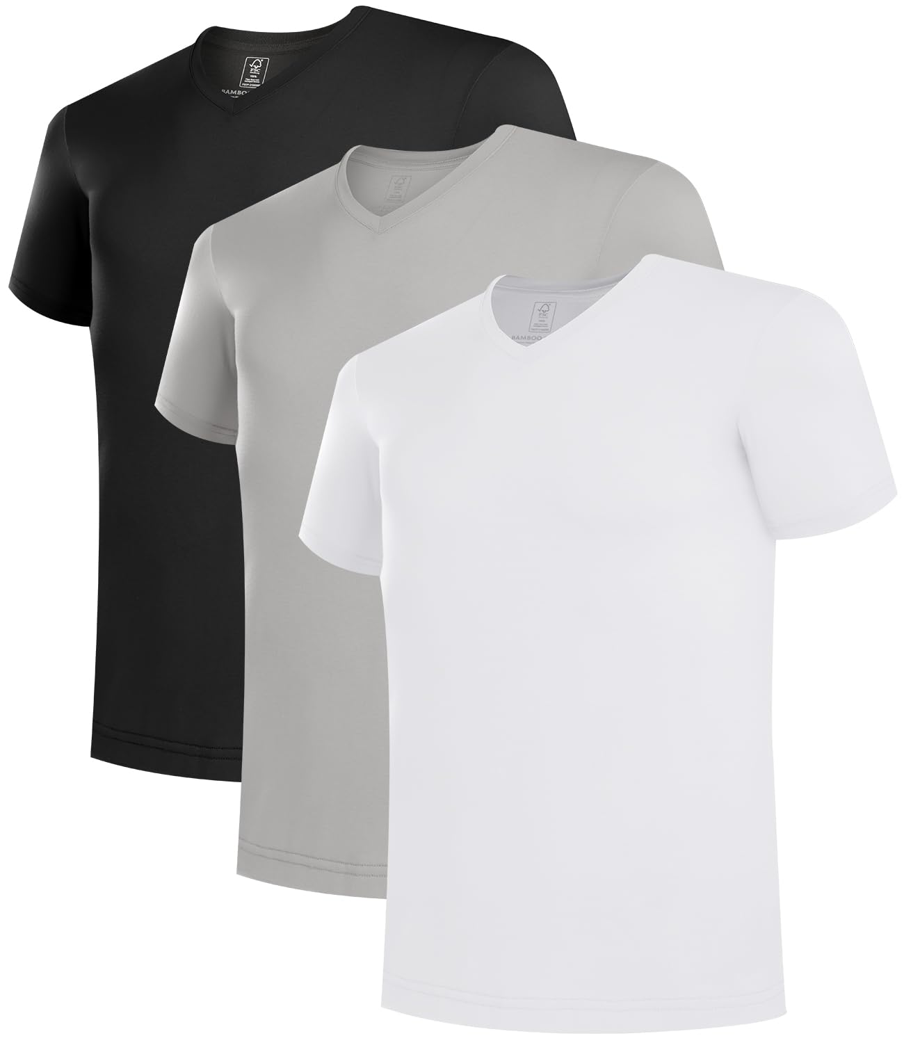 BAMBOO COOL Men’s Undershirts Slim Fit V-Neck/Crewneck, Moisture-Wicking T-Shirts Soft Stretch White Tees for Men, 3 Pack