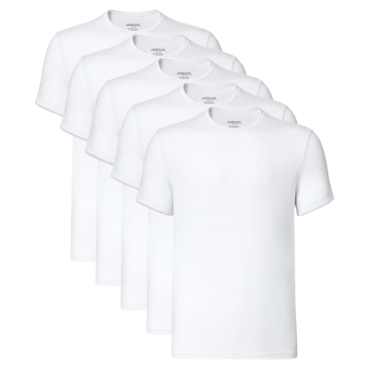 COLORFULLEAF Men's Undershirts Bamboo Rayon Short Sleeve Crewneck/V-Neck Tees Slim-fit T-Shirts 3 or 5 Pack