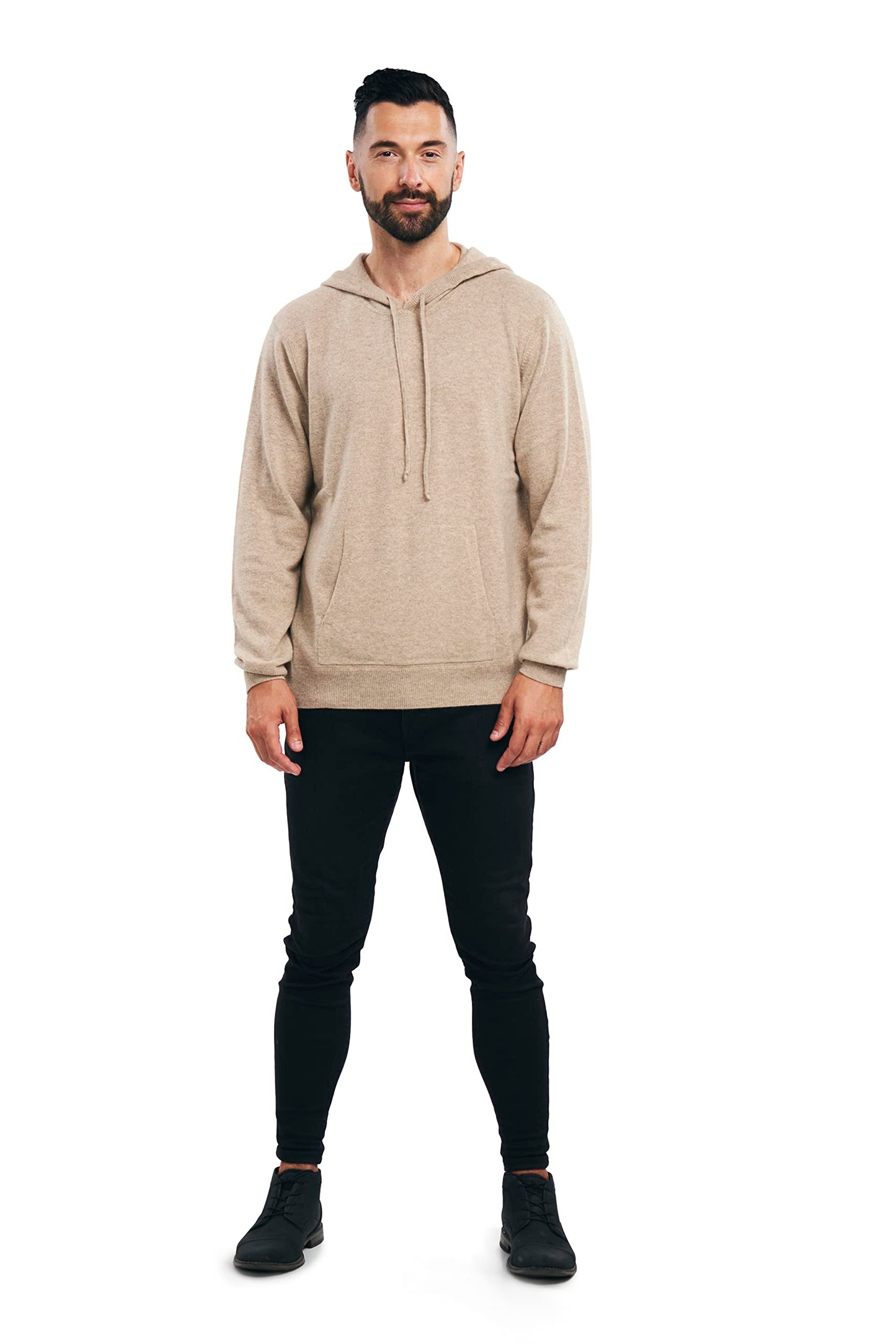 BEYOND FASHION Men's Sweater Pocket Hoodie Pullover - 100% Pure Cashmere