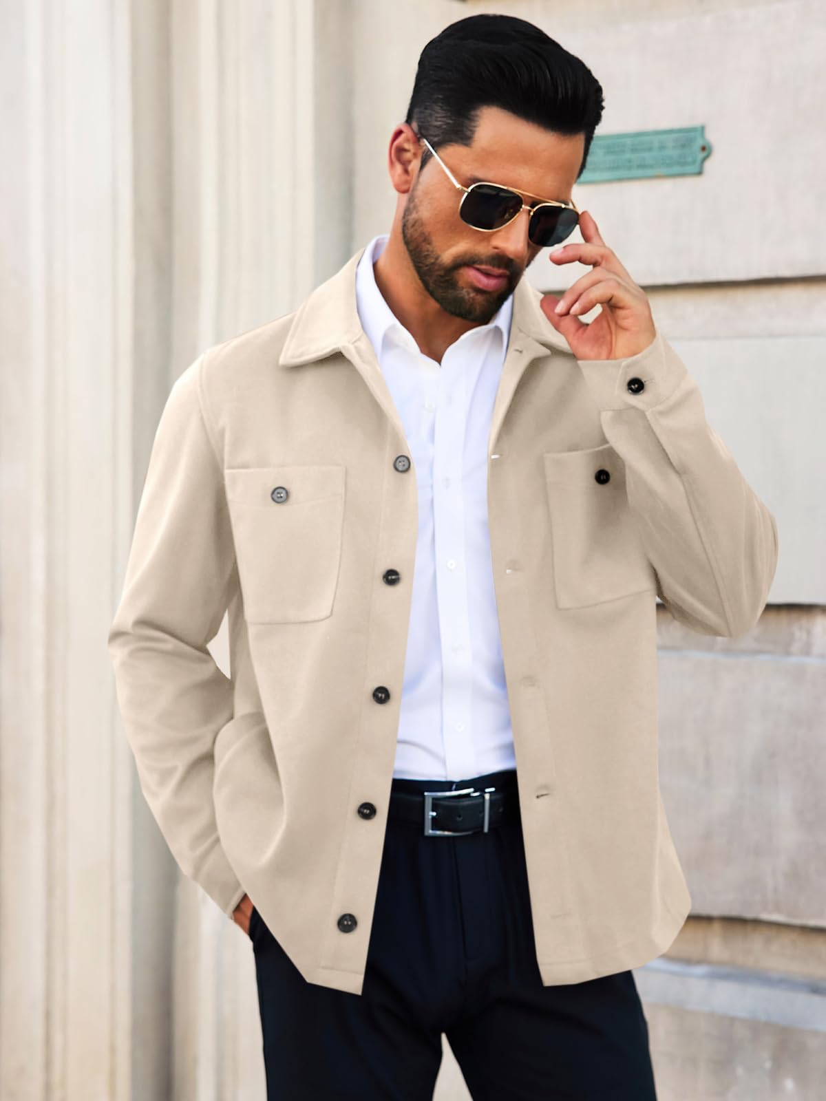 Runcati Mens Lightweight Shirt Jacket Button Down Long Sleeve Shacket Casual Fall Warm Work Stylish Jackets with Pocket
