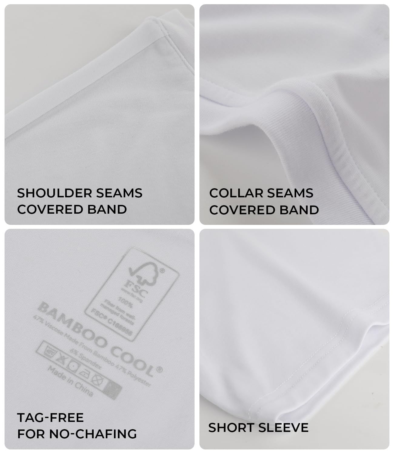 BAMBOO COOL Men’s Undershirts Slim Fit V-Neck/Crewneck, Moisture-Wicking T-Shirts Soft Stretch White Tees for Men, 3 Pack