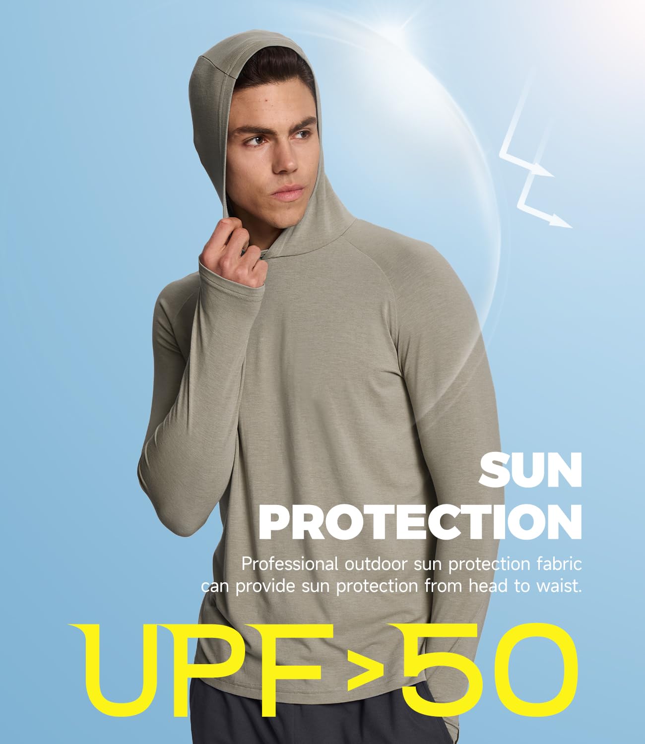 BAMBOO COOL Men's UPF 50+ Athletic Sun Protection Hoodies Long Sleeve SPF Fishing Thumbhole Shirts Hooded Soft Lightweight