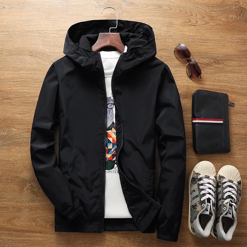 Mens Windbreaker Jackets Lightweight Hooded Zippered Jackets for Men Hiking Cycling Sportswear