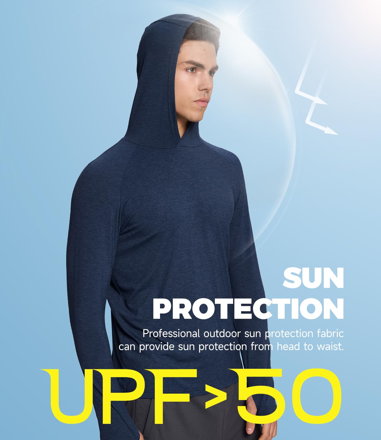 BAMBOO COOL Men's UPF 50+ Athletic Sun Protection Hoodies Long Sleeve SPF Fishing Thumbhole Shirts Hooded Soft Lightweight