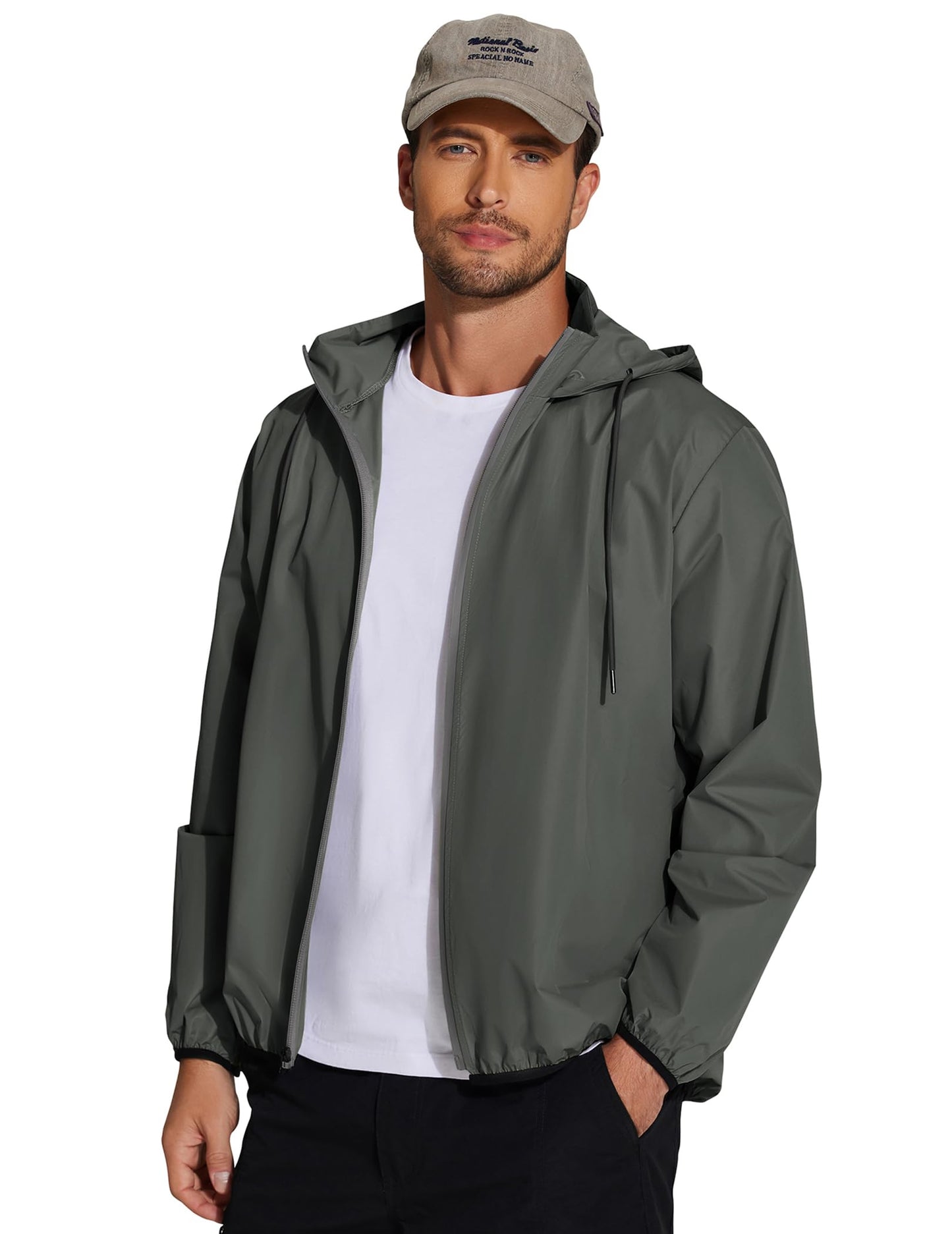 COOFANDY Men's Packable Rain Jacket Lightweight Waterproof Raincoat with Hood Travel Hiking Golf Windbreaker