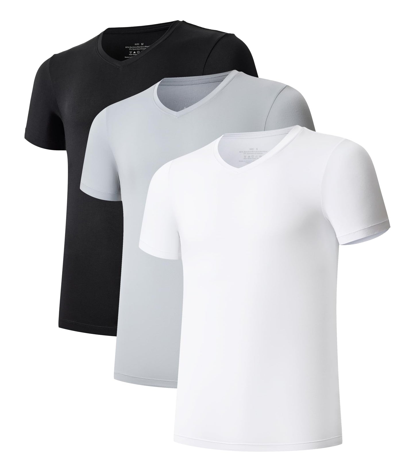COLORFULLEAF Men's Undershirts Bamboo Rayon Short Sleeve Crewneck/V-Neck Tees Slim-fit T-Shirts 3 or 5 Pack