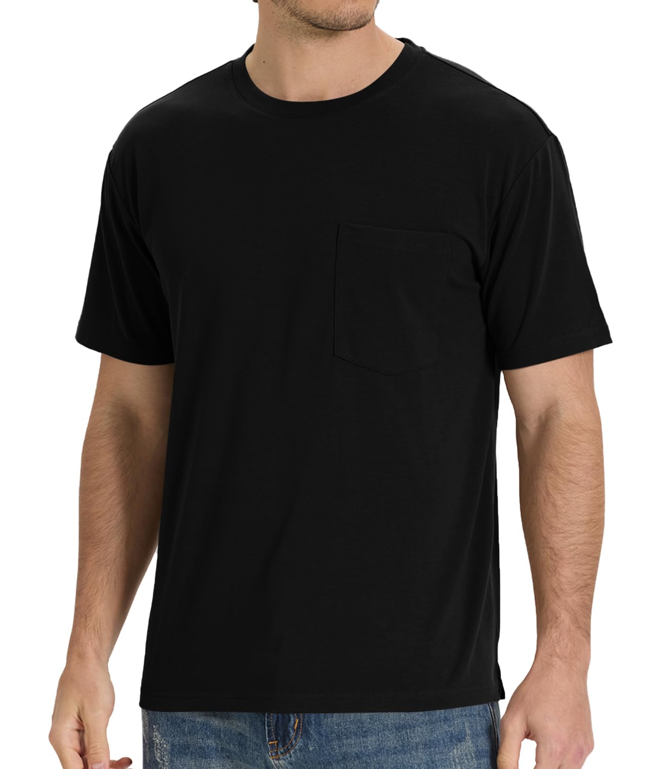 BAMBOO COOL Men's Pocket T-Shirts Heavy Weight Moisture-Wicking Tee Shirts Crewneck Short Sleeve T Shirts