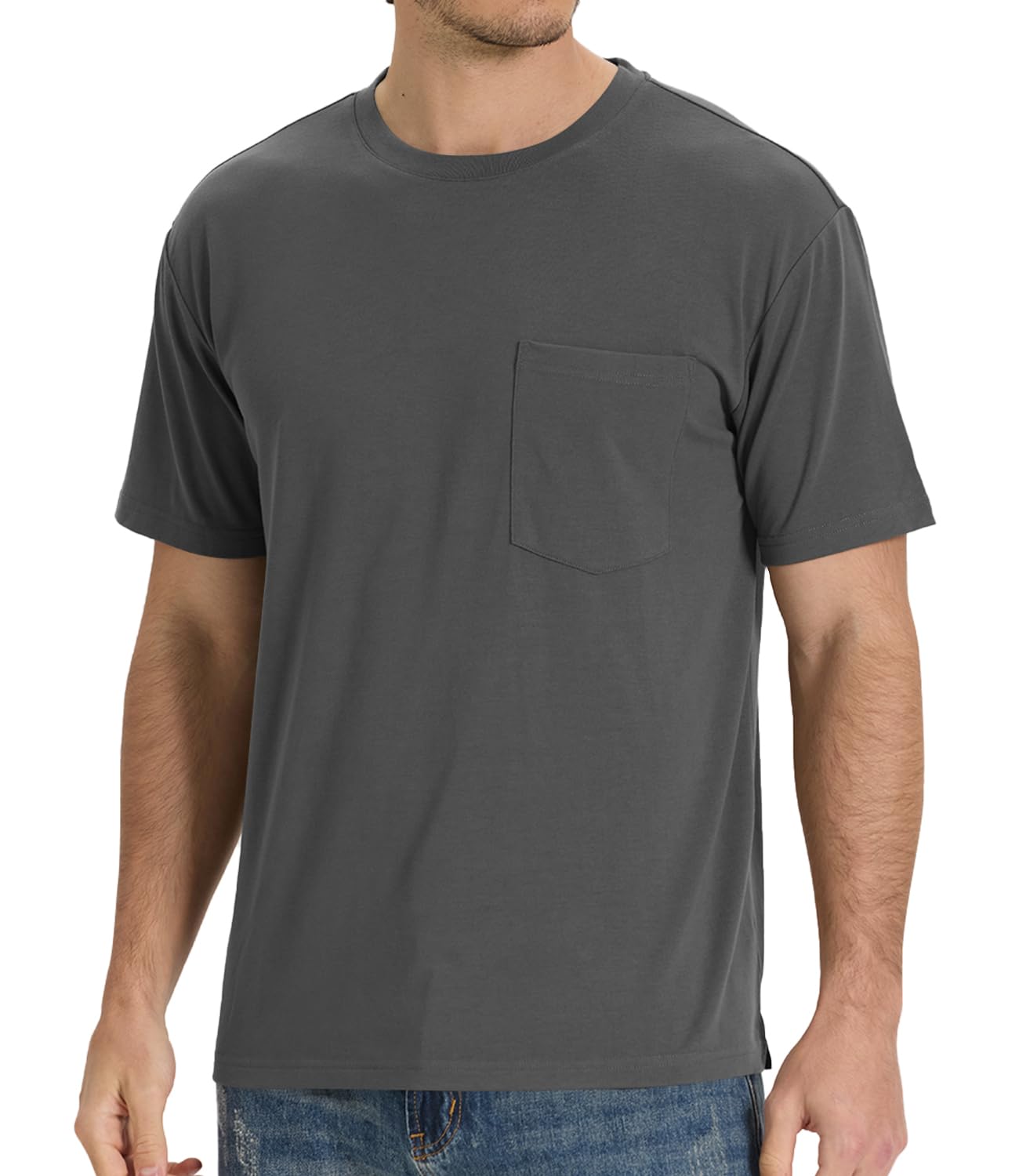 BAMBOO COOL Men's Pocket T-Shirts Heavy Weight Moisture-Wicking Tee Shirts Crewneck Short Sleeve T Shirts