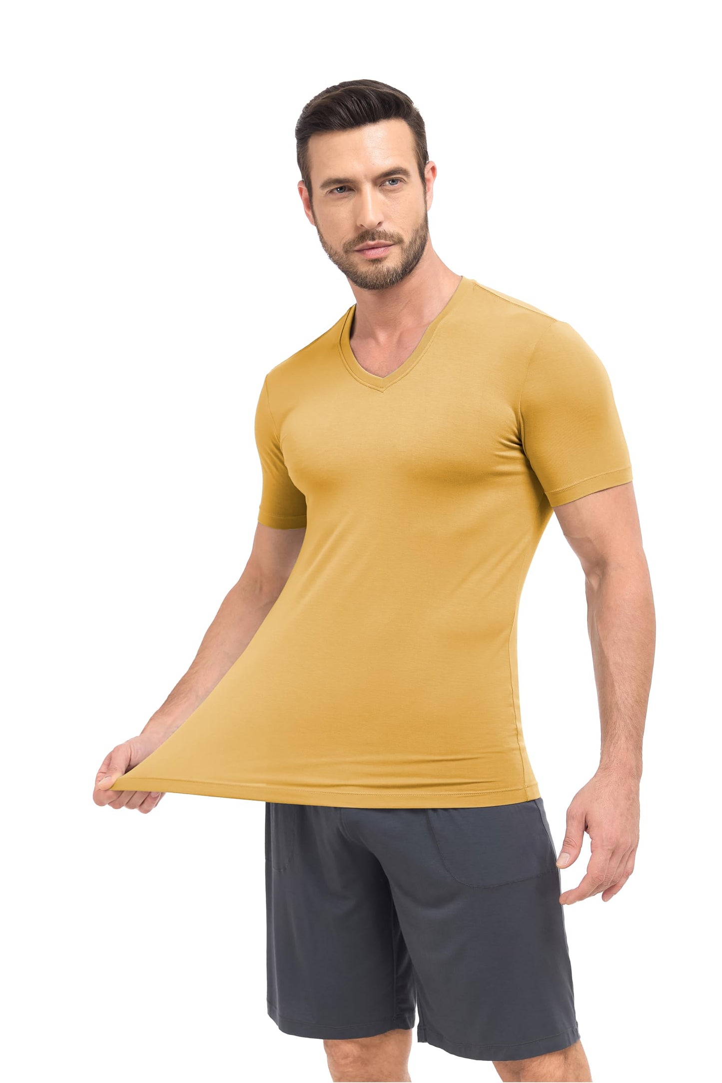 COLORFULLEAF Men's Undershirts Bamboo Rayon Short Sleeve Crewneck/V-Neck Tees Slim-fit T-Shirts 3 or 5 Pack