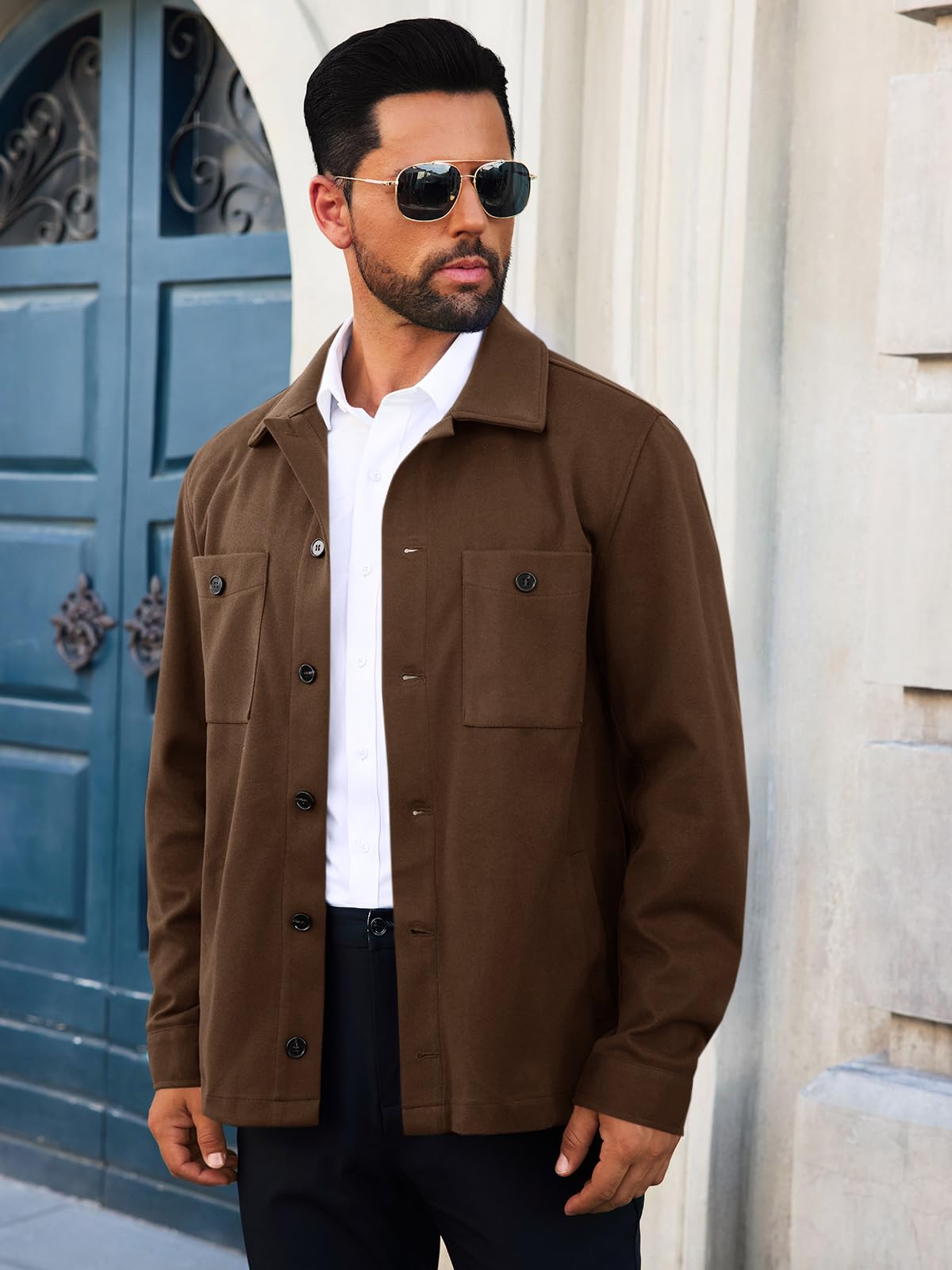 Runcati Mens Lightweight Shirt Jacket Button Down Long Sleeve Shacket Casual Fall Warm Work Stylish Jackets with Pocket