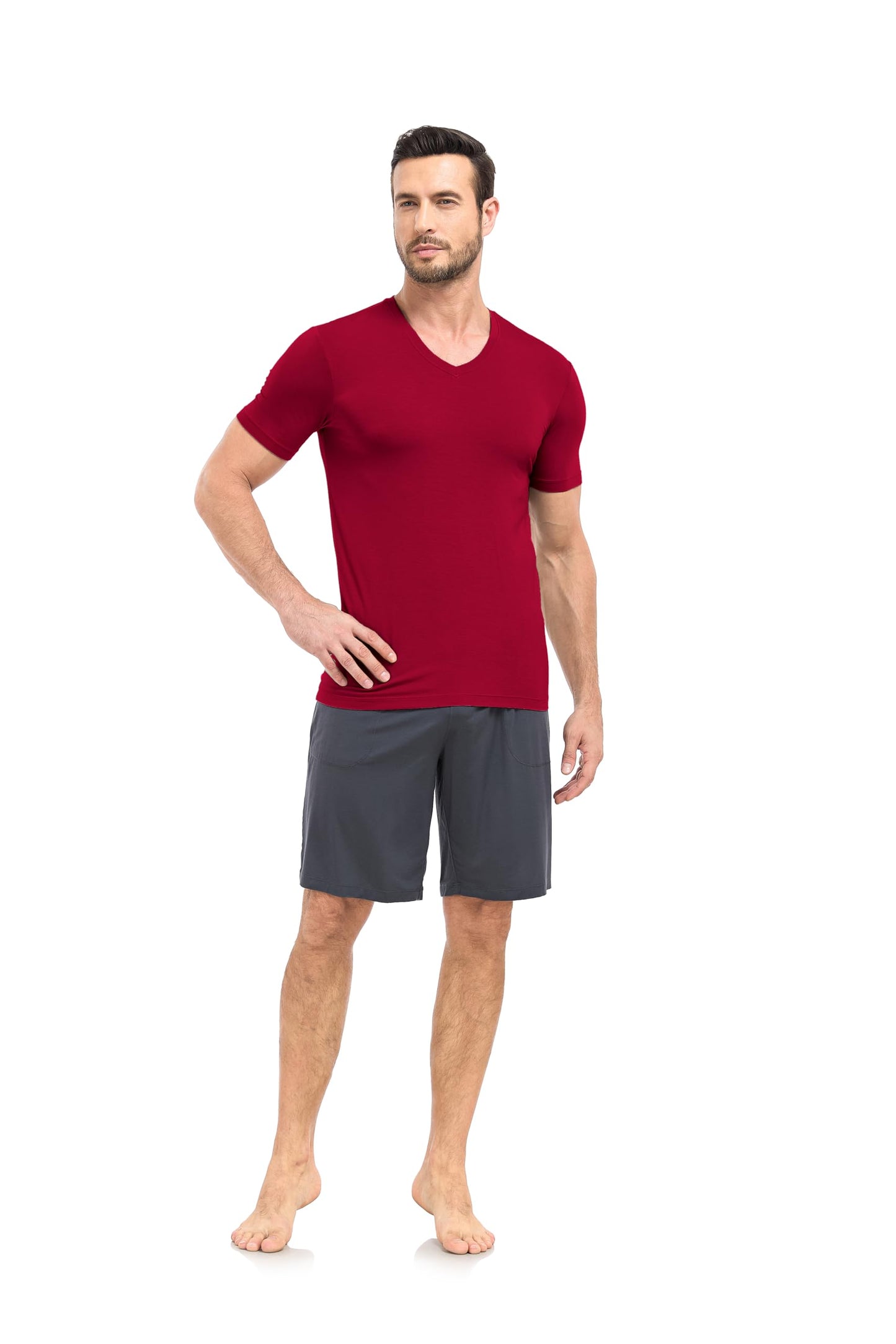 COLORFULLEAF Men's Undershirts Bamboo Rayon Short Sleeve Crewneck/V-Neck Tees Slim-fit T-Shirts 3 or 5 Pack
