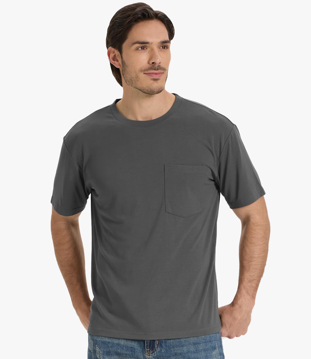 BAMBOO COOL Men's Pocket T-Shirts Heavy Weight Moisture-Wicking Tee Shirts Crewneck Short Sleeve T Shirts