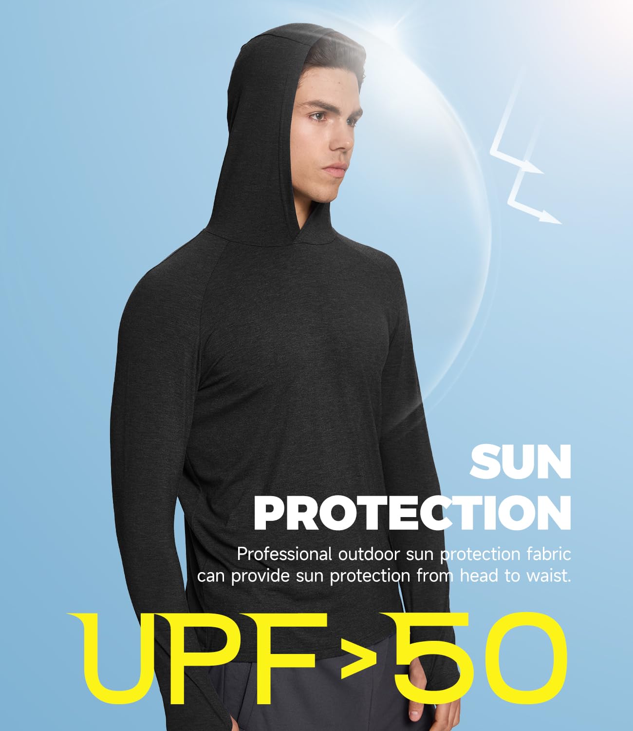 BAMBOO COOL Men's UPF 50+ Athletic Sun Protection Hoodies Long Sleeve SPF Fishing Thumbhole Shirts Hooded Soft Lightweight