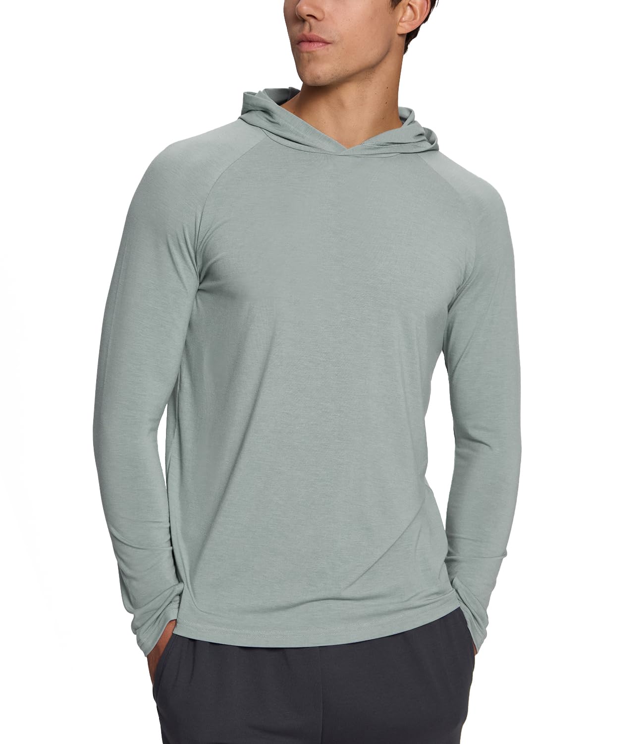 BAMBOO COOL Men's UPF 50+ Athletic Sun Protection Hoodies Long Sleeve SPF Fishing Thumbhole Shirts Hooded Soft Lightweight