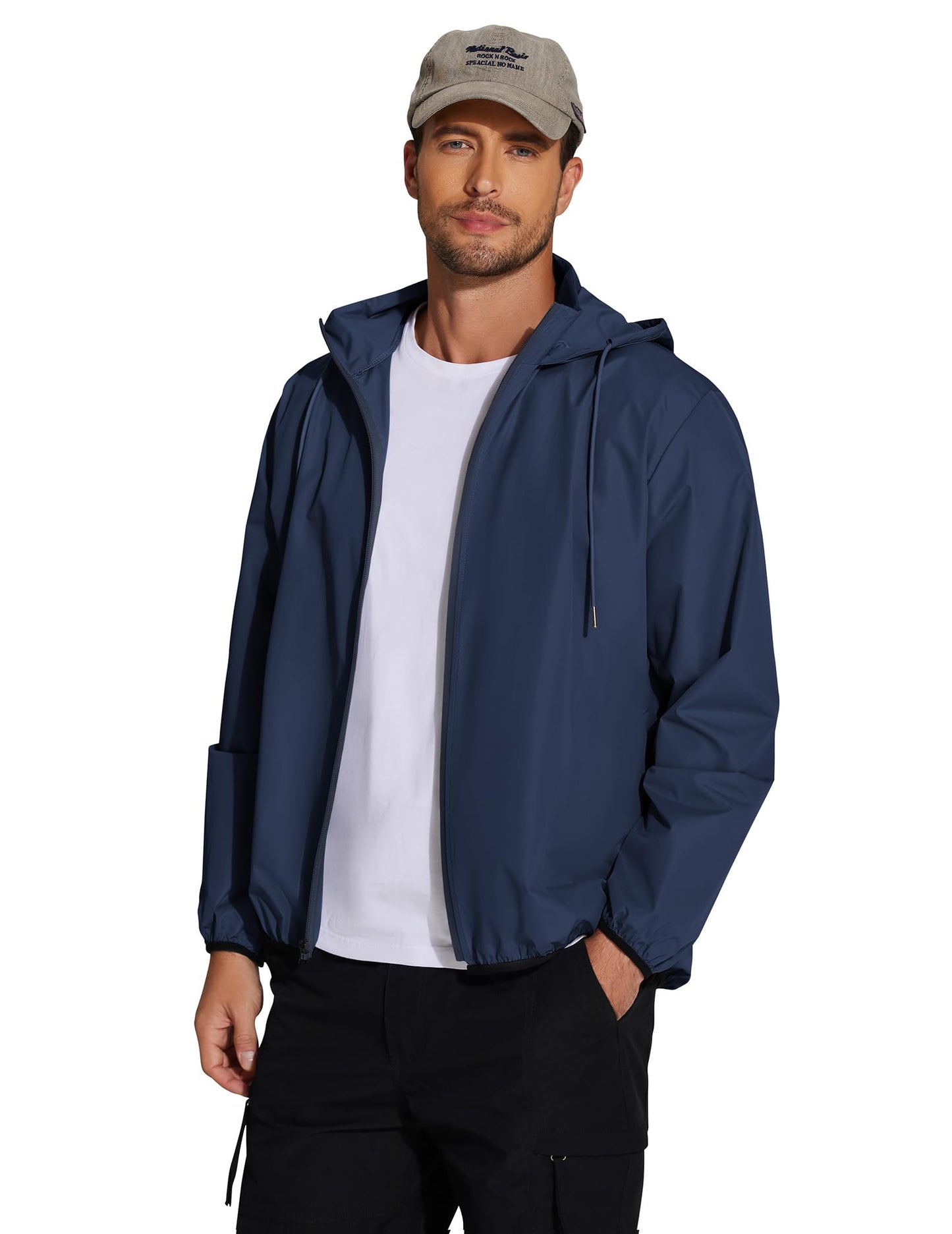 COOFANDY Men's Packable Rain Jacket Lightweight Waterproof Raincoat with Hood Travel Hiking Golf Windbreaker
