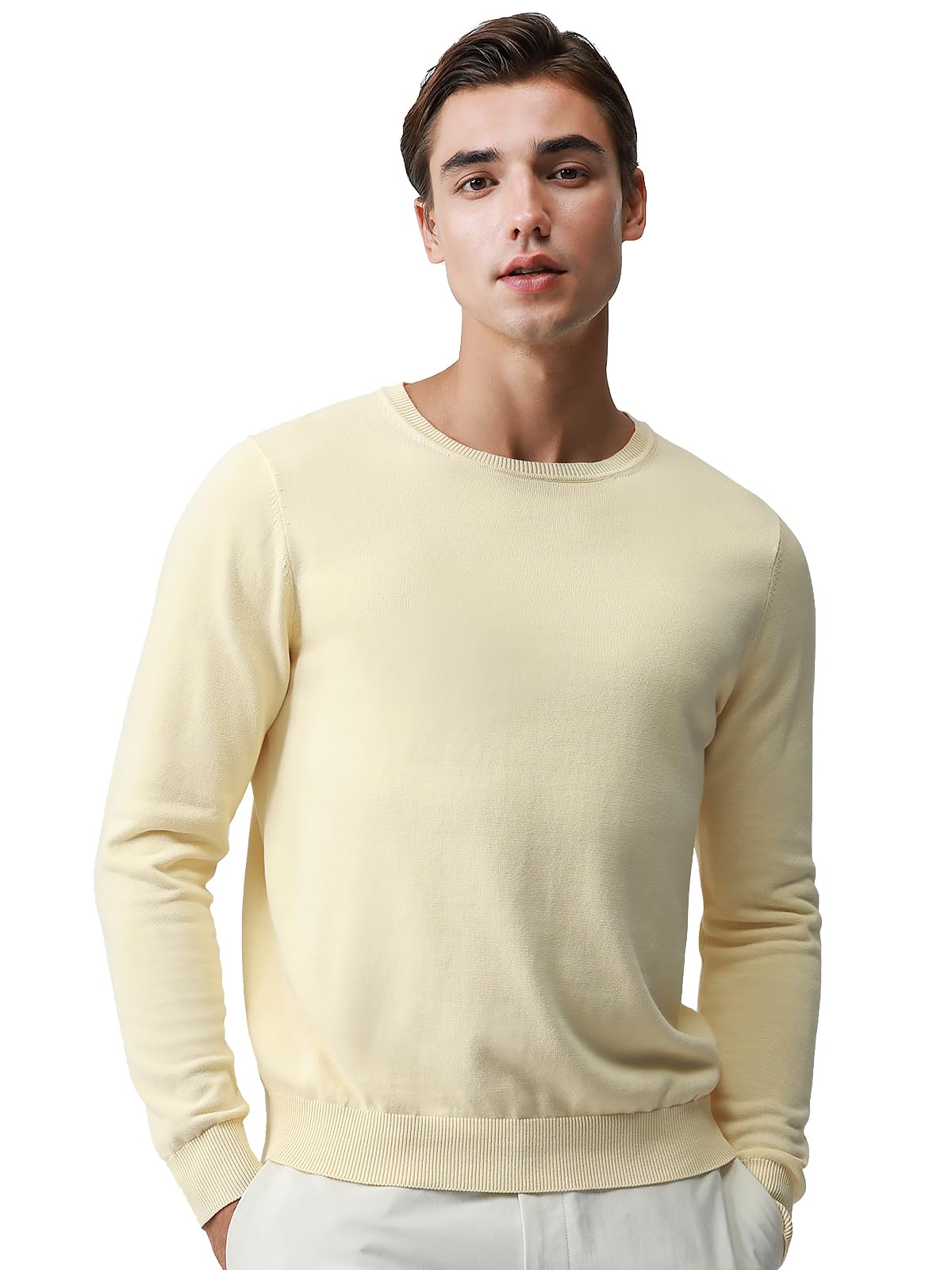 Pure BCI Cotton Lightweight Sweater for Men Crewneck T-Shirts Casual Long Sleeve Knit Pullover Fall Spring