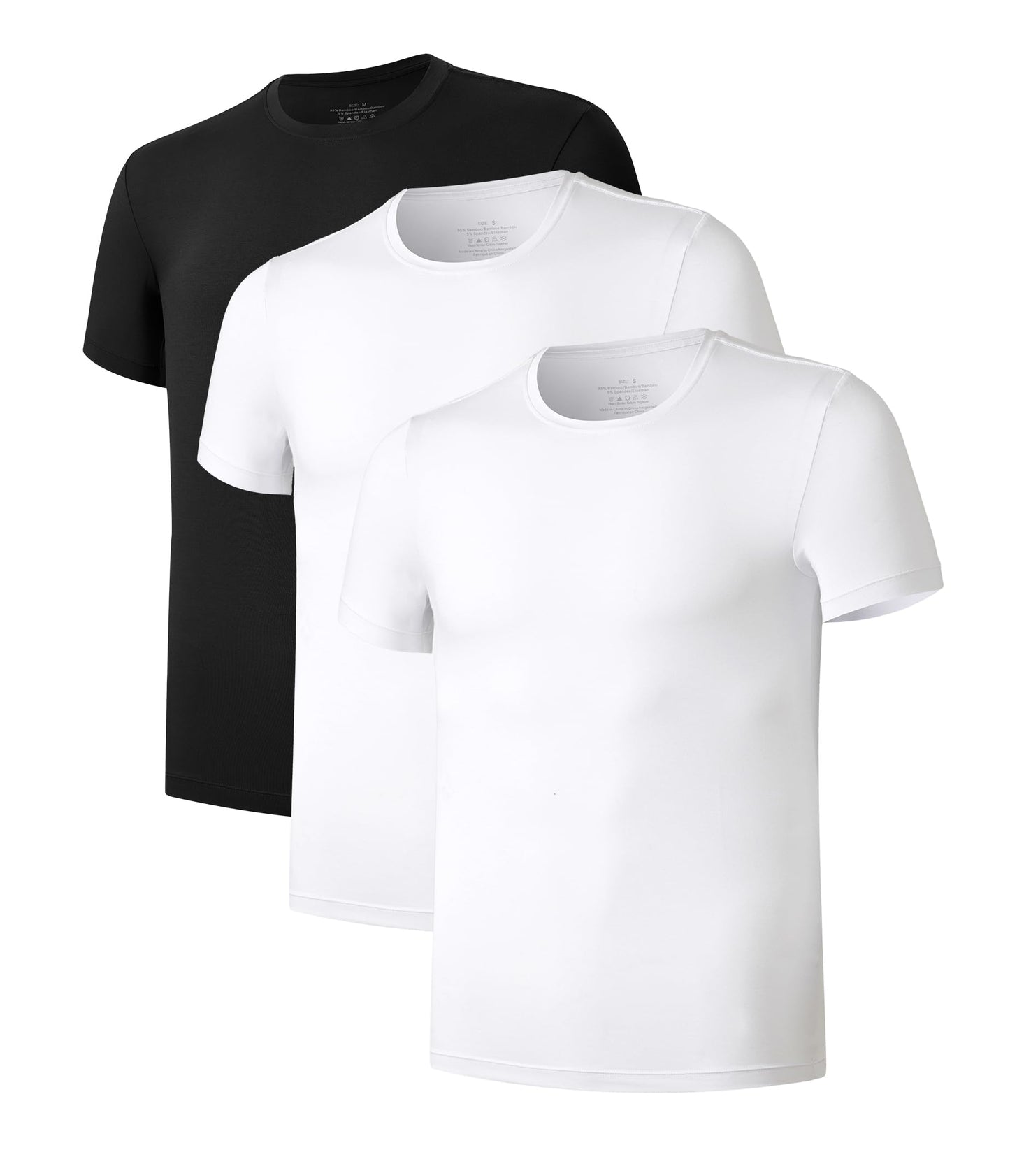 COLORFULLEAF Men's Undershirts Bamboo Rayon Short Sleeve Crewneck/V-Neck Tees Slim-fit T-Shirts 3 or 5 Pack