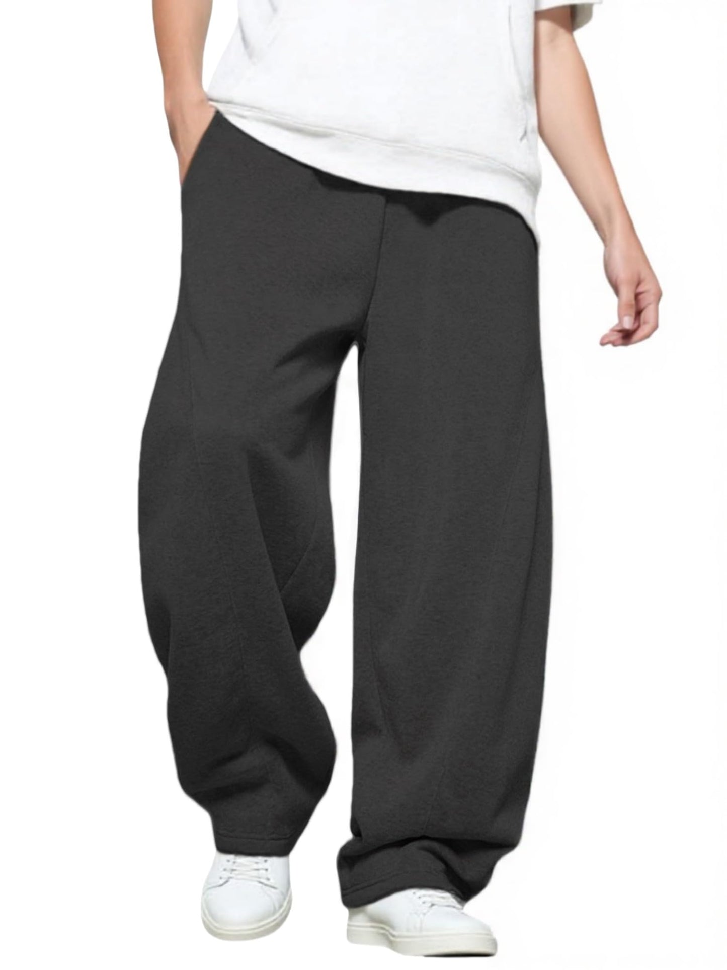 Men’s Baggy Sweatpants with Elastic Drawstring Waist, Wide-Leg Casual Loose Cotton Joggers with Deep Pockets