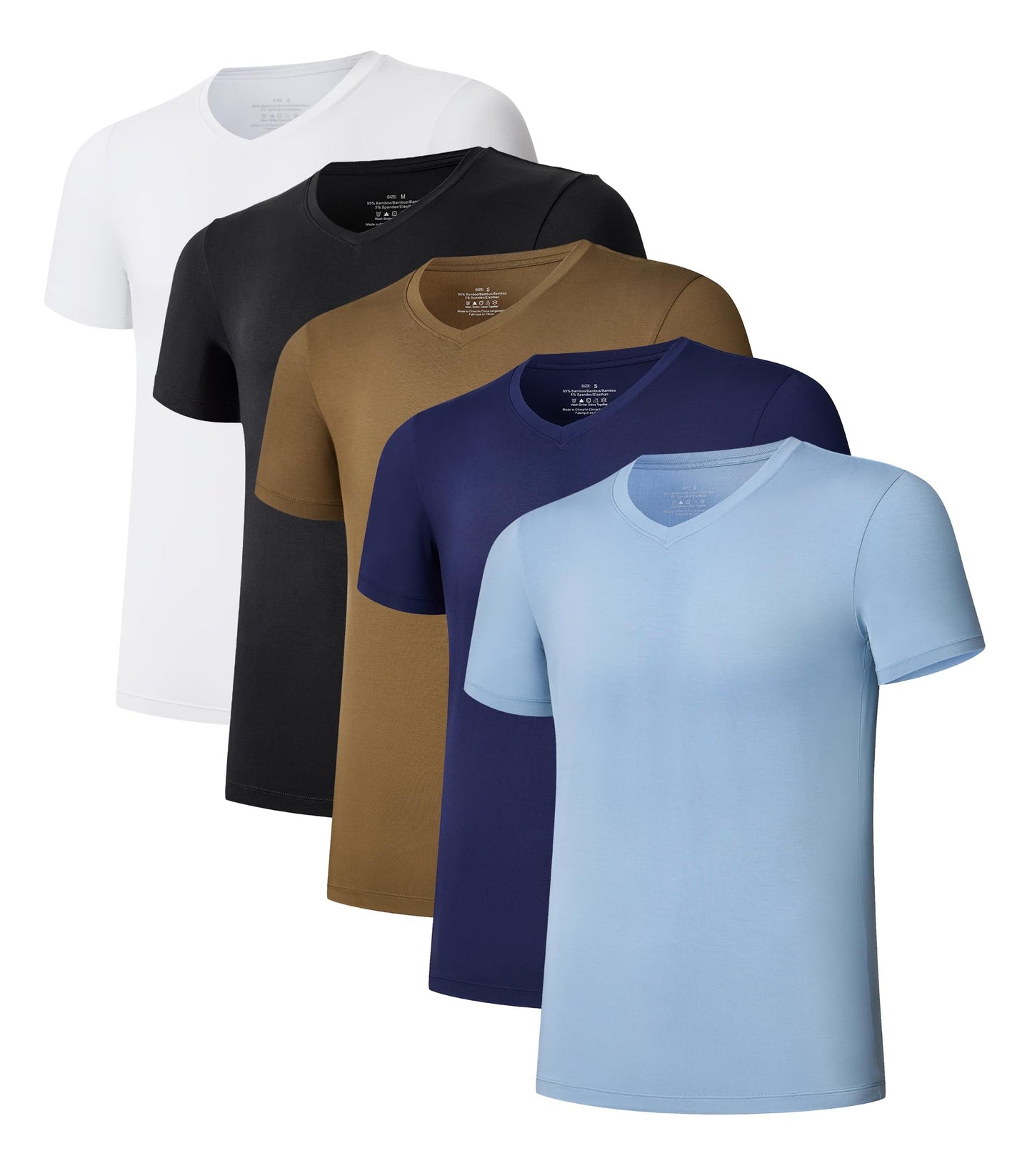 COLORFULLEAF Men's Undershirts Bamboo Rayon Short Sleeve Crewneck/V-Neck Tees Slim-fit T-Shirts 3 or 5 Pack