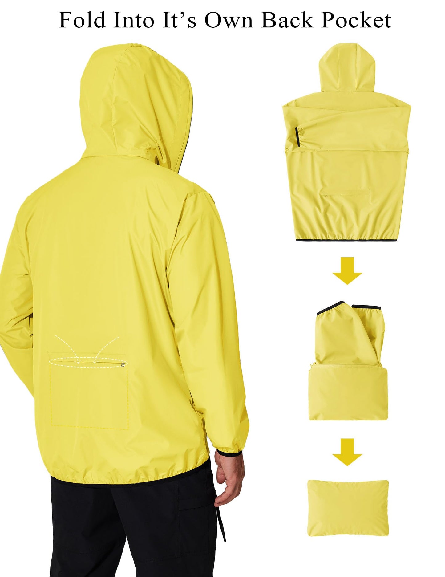 COOFANDY Men's Packable Rain Jacket Lightweight Waterproof Raincoat with Hood Travel Hiking Golf Windbreaker