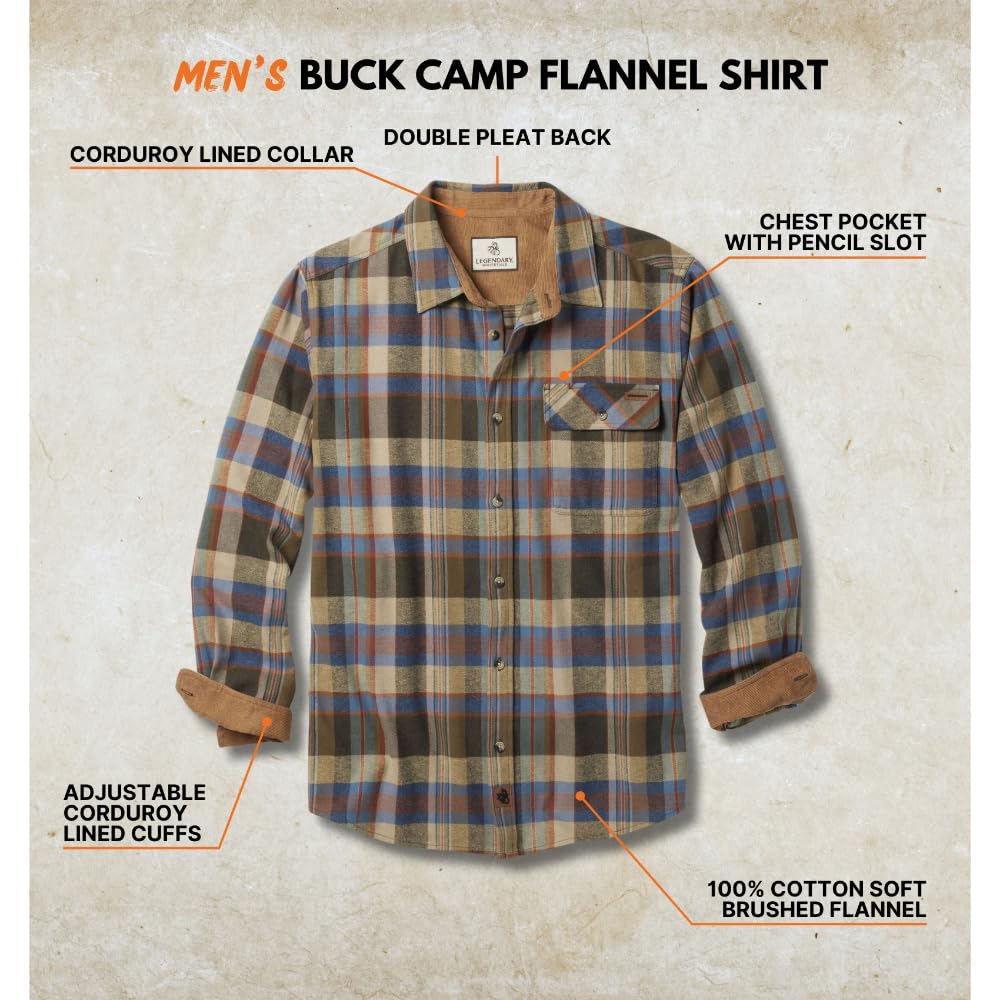 Legendary Whitetails mens Flannel Shirt Long Sleeve Button Down 100% Cotton