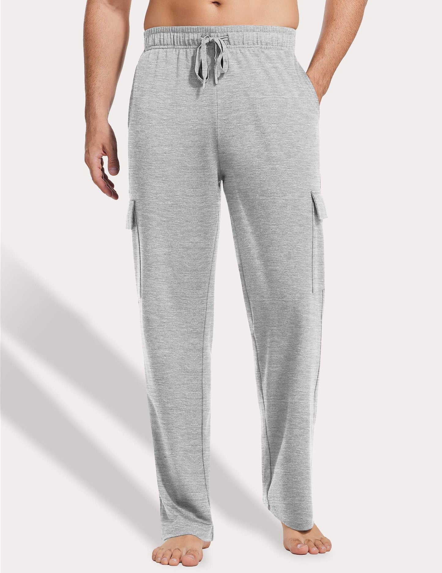 PINSPARK Cargo Sweatpants for Men with Pockets Open Bottom Baggy Cotton Sweatpants Lightweight Lounge Sweat Pants for Yoga