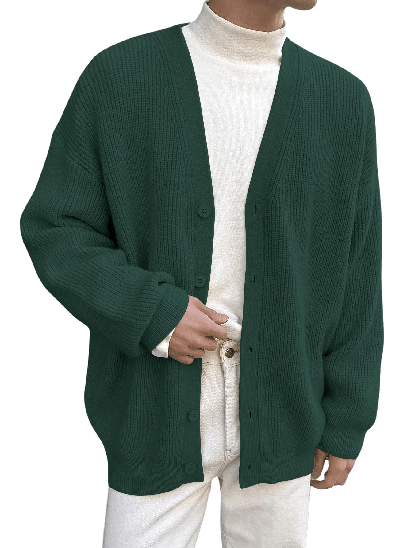 Floerns Men's Casual Long Sleeve Button Front V Neck Rib Knit Cardigan Sweaters