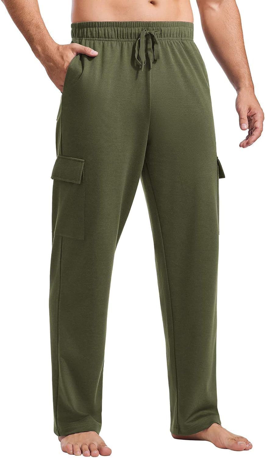 PINSPARK Cargo Sweatpants for Men with Pockets Open Bottom Baggy Cotton Sweatpants Lightweight Lounge Sweat Pants for Yoga