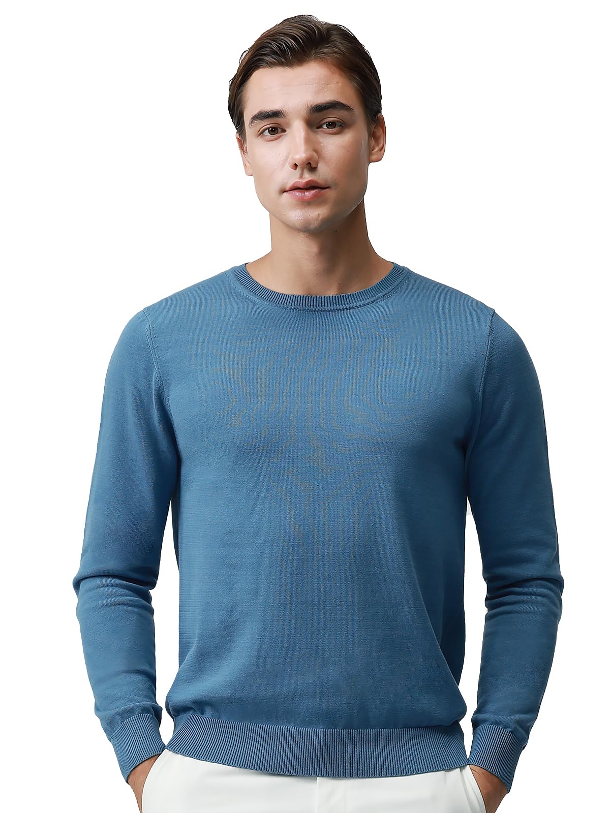 Pure BCI Cotton Lightweight Sweater for Men Crewneck T-Shirts Casual Long Sleeve Knit Pullover Fall Spring