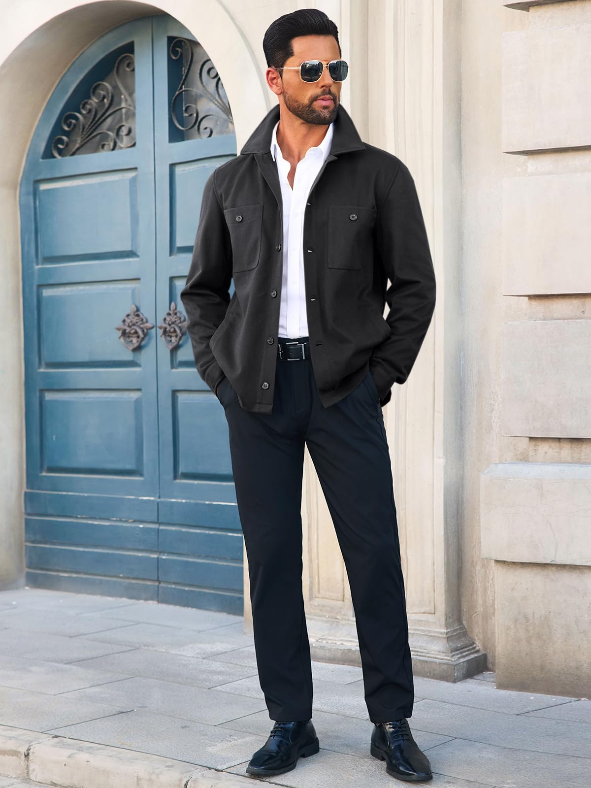 Runcati Mens Lightweight Shirt Jacket Button Down Long Sleeve Shacket Casual Fall Warm Work Stylish Jackets with Pocket
