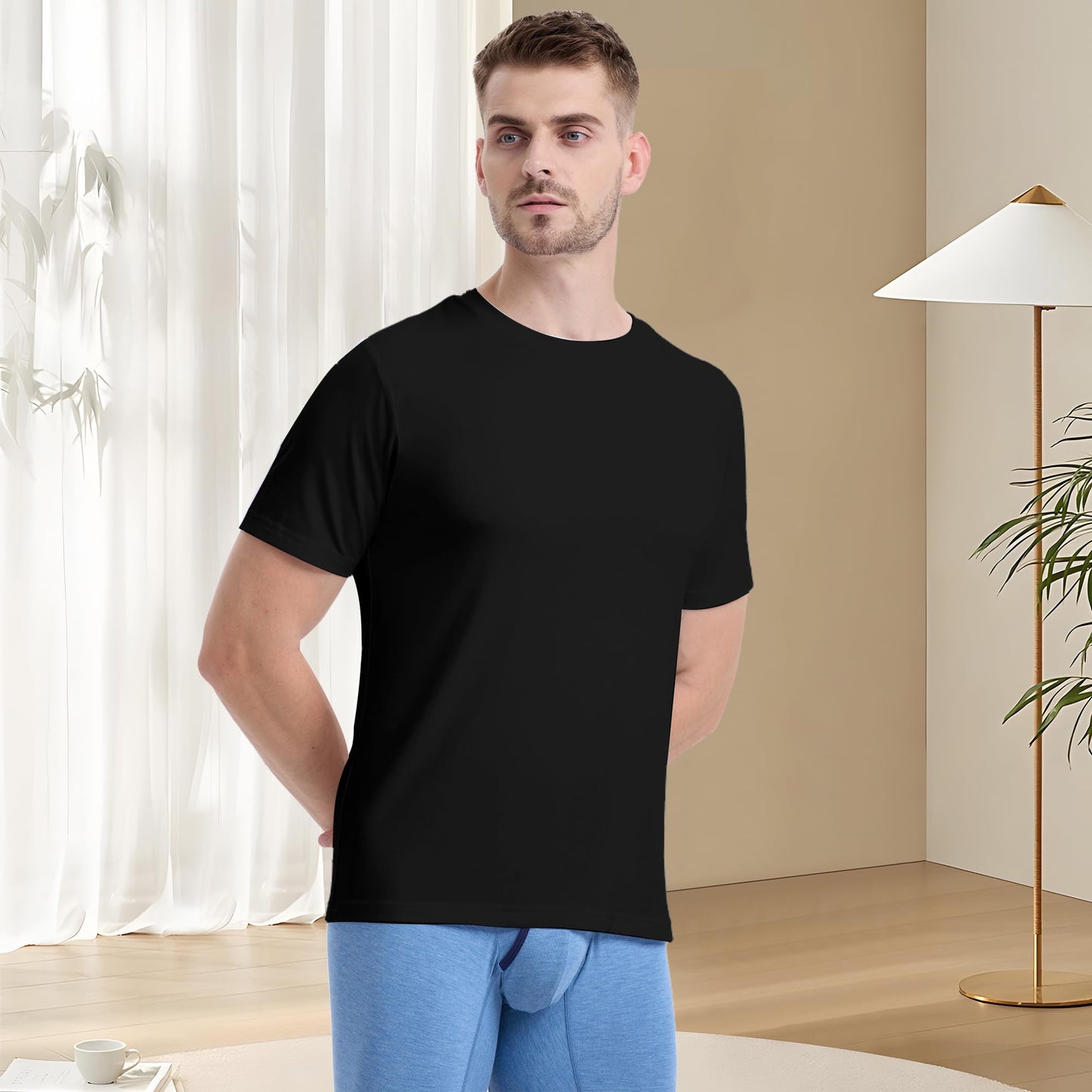 BAMBOO COOL Men’s Undershirts Slim Fit V-Neck/Crewneck, Moisture-Wicking T-Shirts Soft Stretch White Tees for Men, 3 Pack