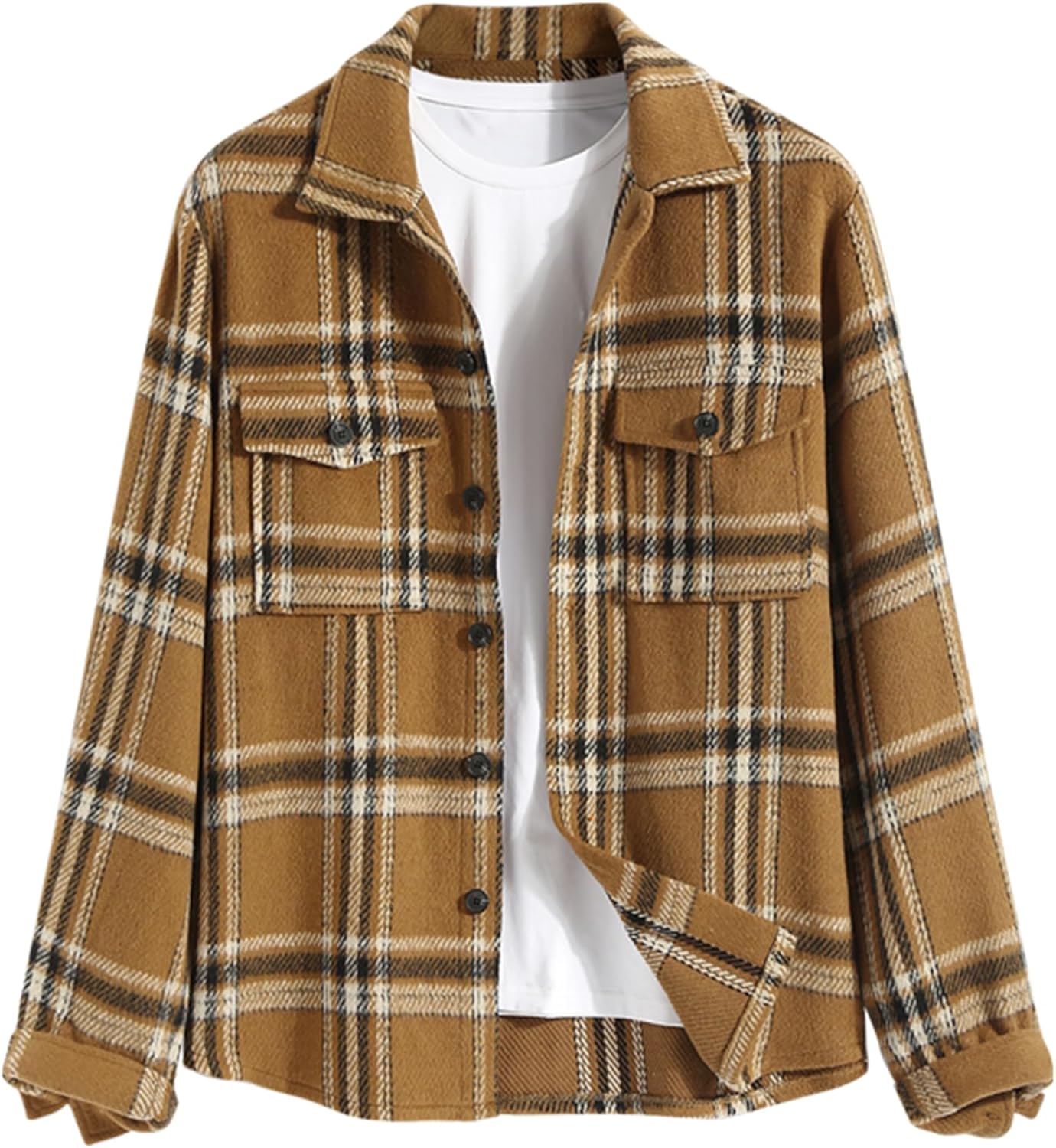ZAFUL Mens Plaid Shirt,Long Sleeves,Classic Flannel Shirt Button Down Shirt Jacket Tops