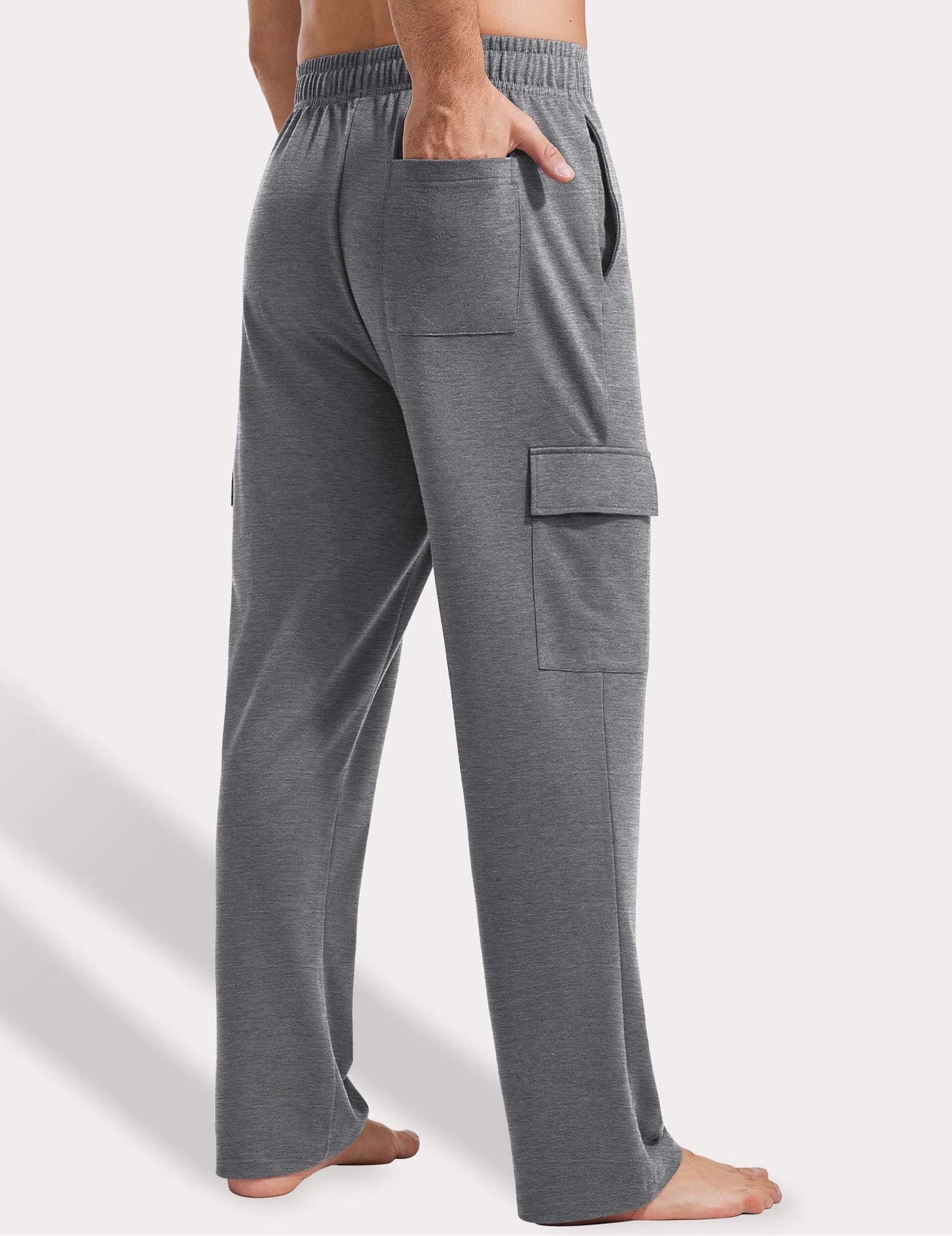 PINSPARK Cargo Sweatpants for Men with Pockets Open Bottom Baggy Cotton Sweatpants Lightweight Lounge Sweat Pants for Yoga