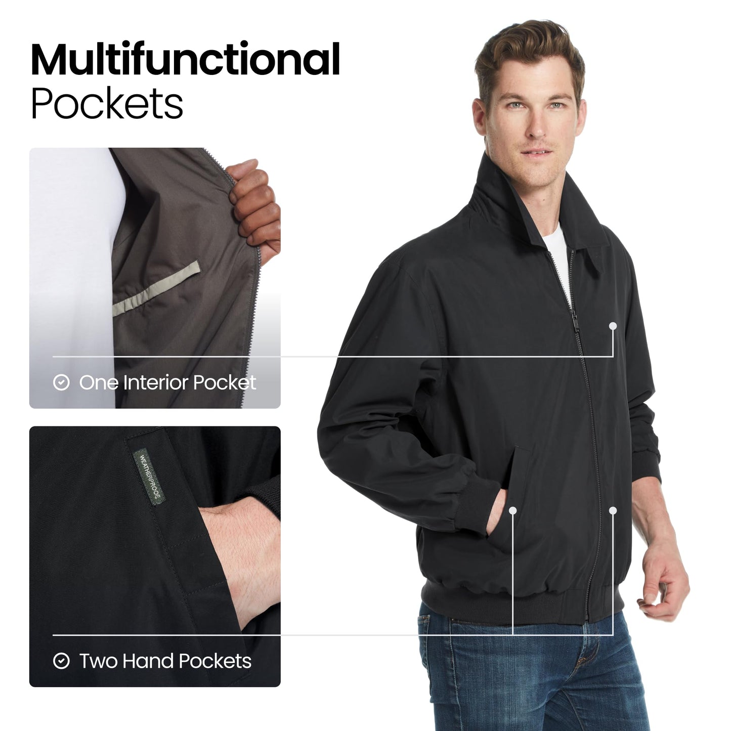 Weatherproof Men's Golf Jacket - Lightweight Windbreaker, Water-Resistant Microfiber Shell, Perfect for Golf & Casual Wear