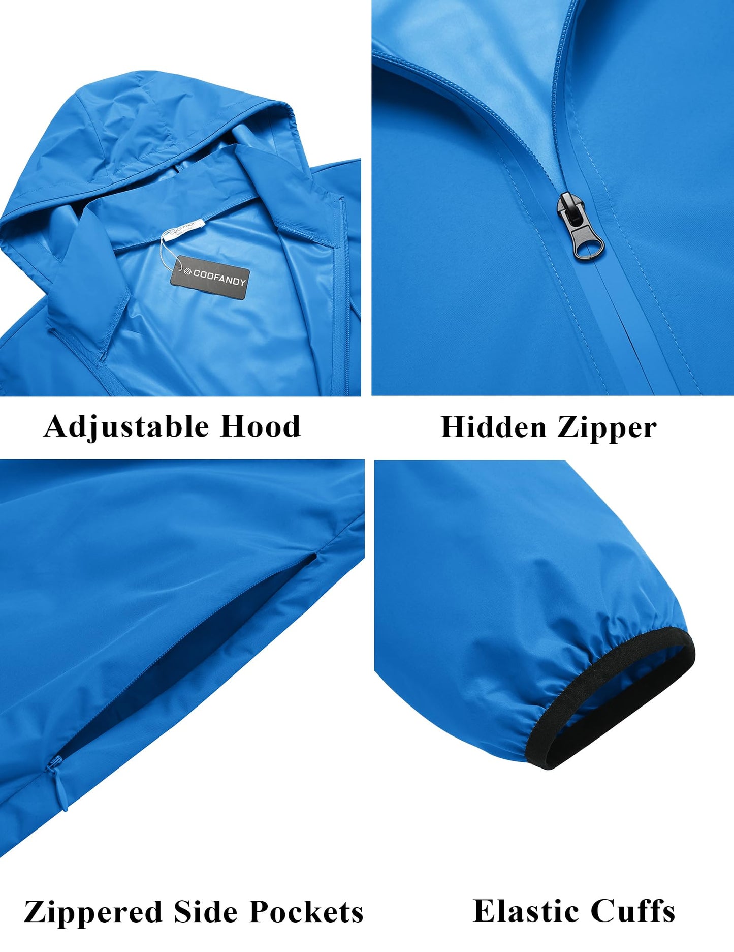 COOFANDY Men's Packable Rain Jacket Lightweight Waterproof Raincoat with Hood Travel Hiking Golf Windbreaker