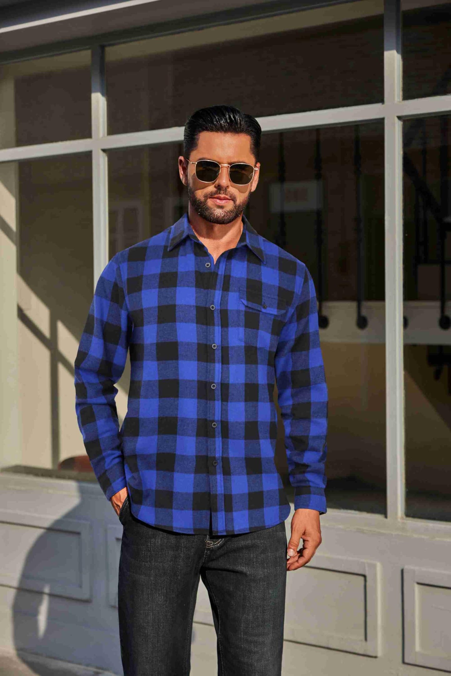 COOFANDY Mens Flannel Plaid Shirts Long Sleeve Casual Button Down Cotton Shirt with Pocket
