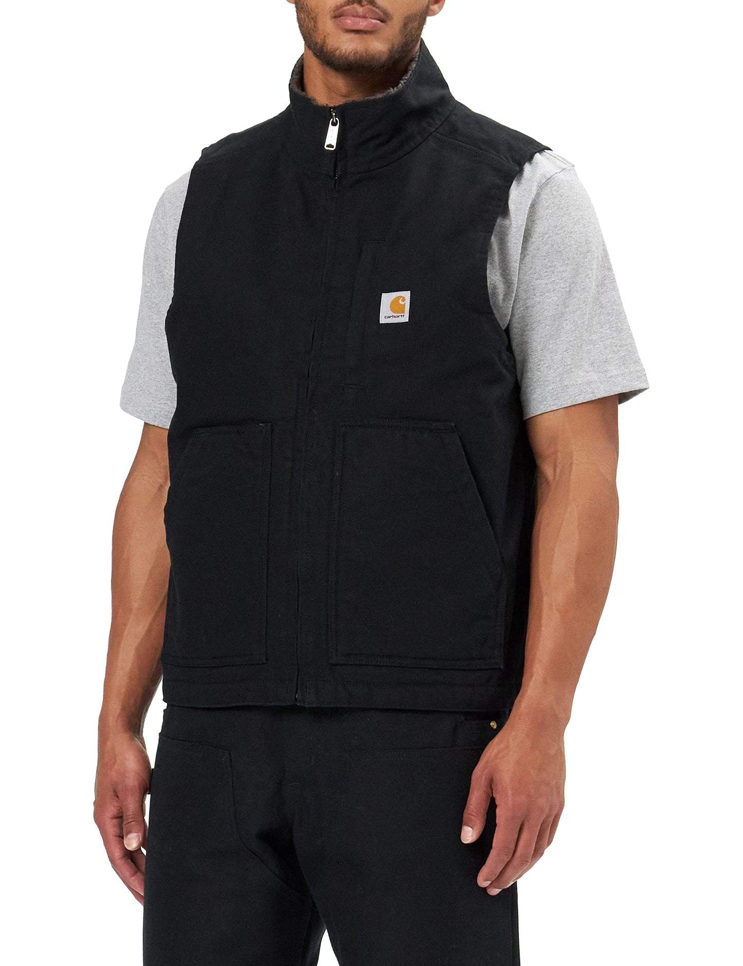 Carhartt Men's 104277 Washed Duck Mock Neck Vest - Sherpa Lined