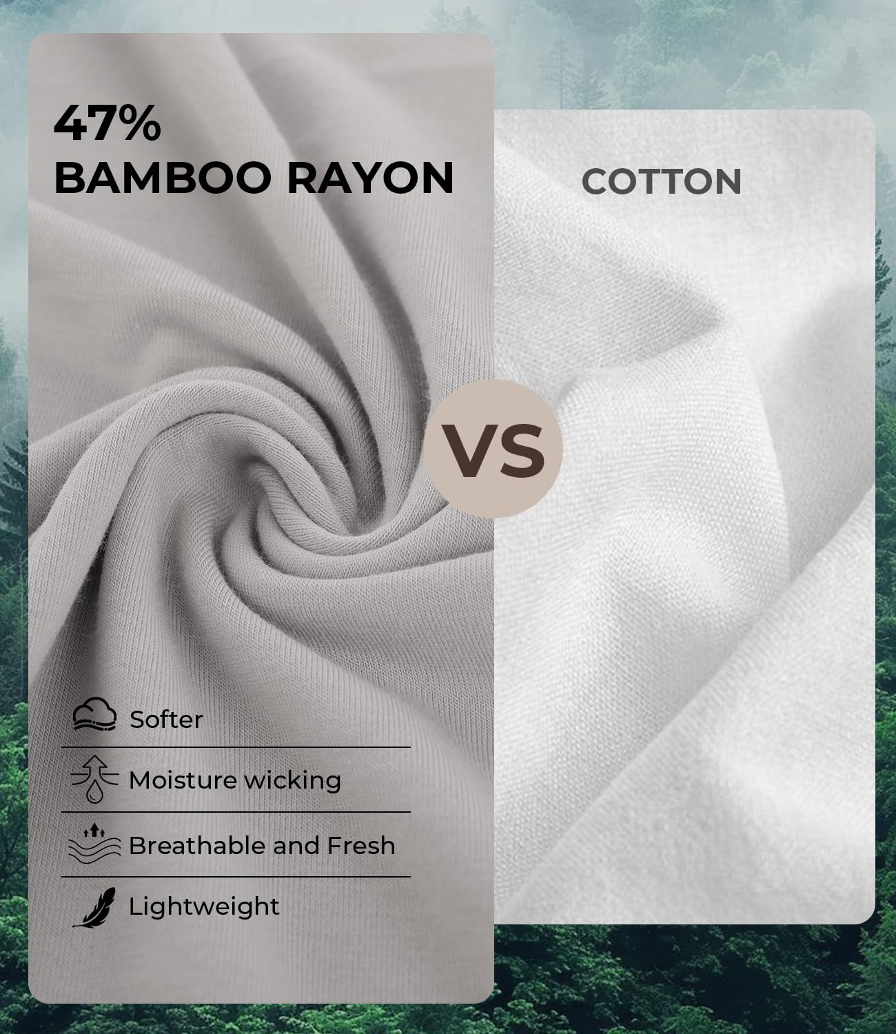 BAMBOO COOL Men’s Undershirts Slim Fit V-Neck/Crewneck, Moisture-Wicking T-Shirts Soft Stretch White Tees for Men, 3 Pack