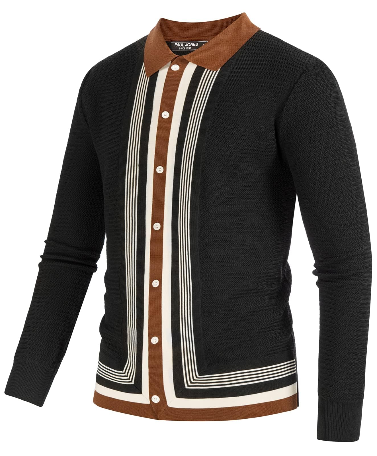 PJ PAUL JONES Men‘s Button Down Polo Shirts Striped Knitted Cardigan Sweaters