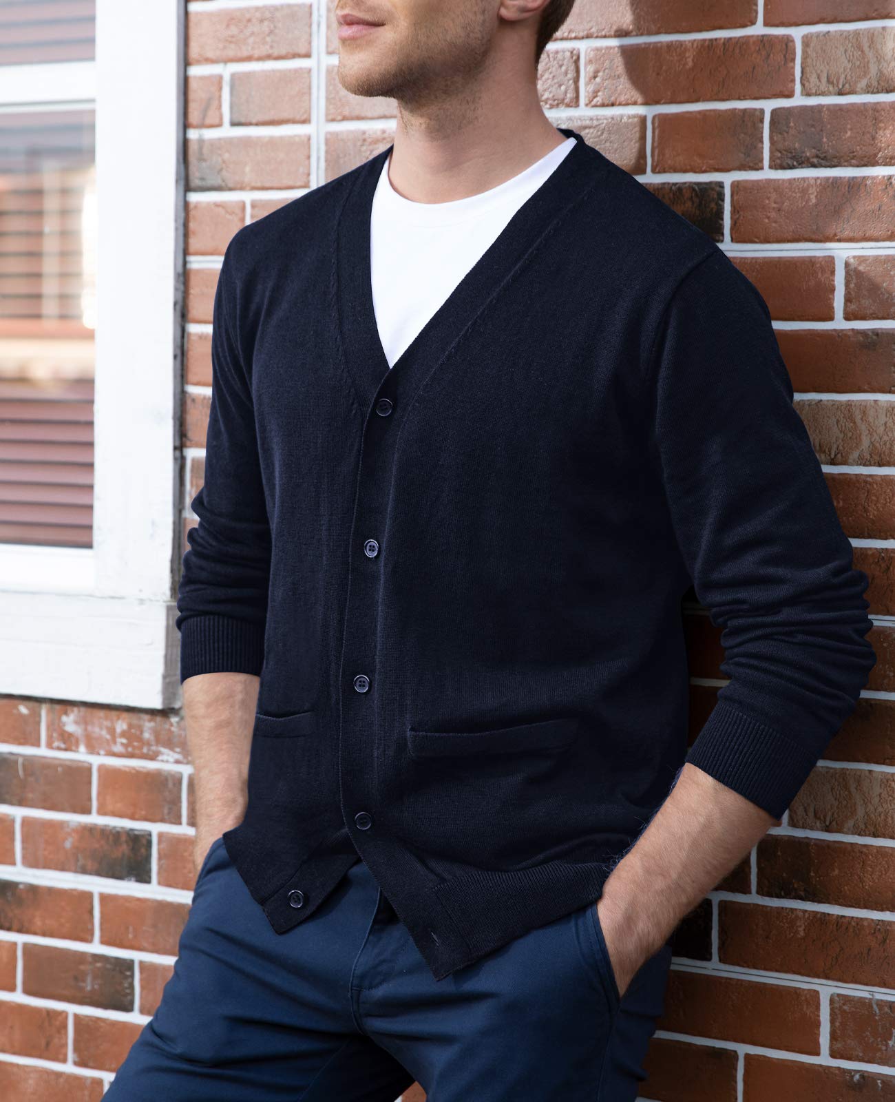 QUALFORT Men's 100% Cotton Cardigan Sweater Casual V-Neck Button Down Knitted Outerwear with Pockets Fall Fashion 2025