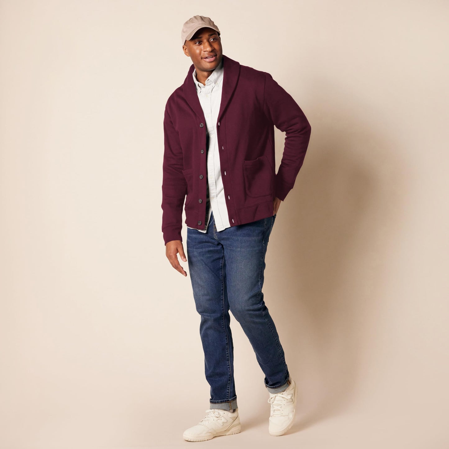 Amazon Essentials Men's Long-Sleeve Fleece Shawl-Collar Cardigan