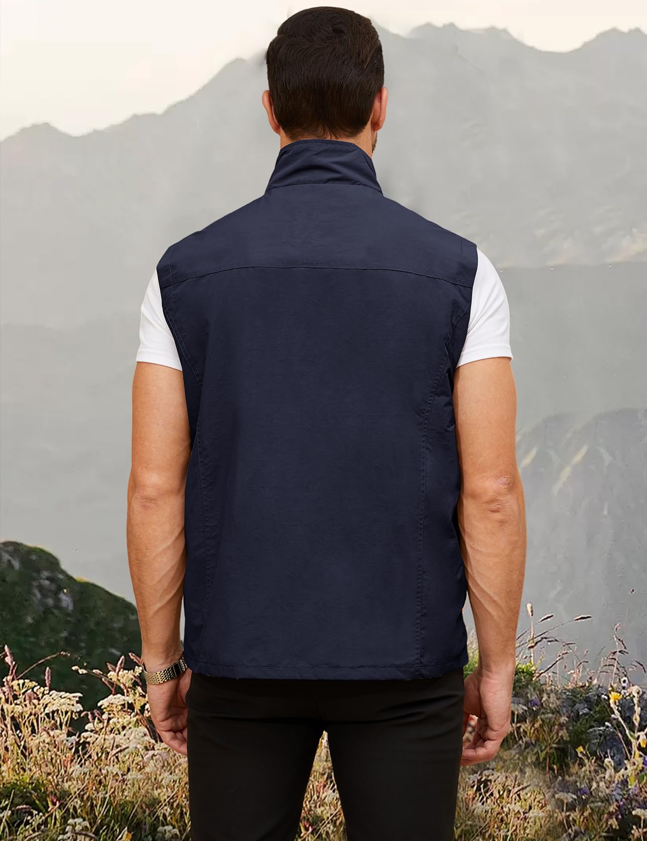 Gihuo Mens Casual Lightweight Travel Vest Summer Utility Safari Vest Sleeveless Jackets for Travel Hiking Fishing