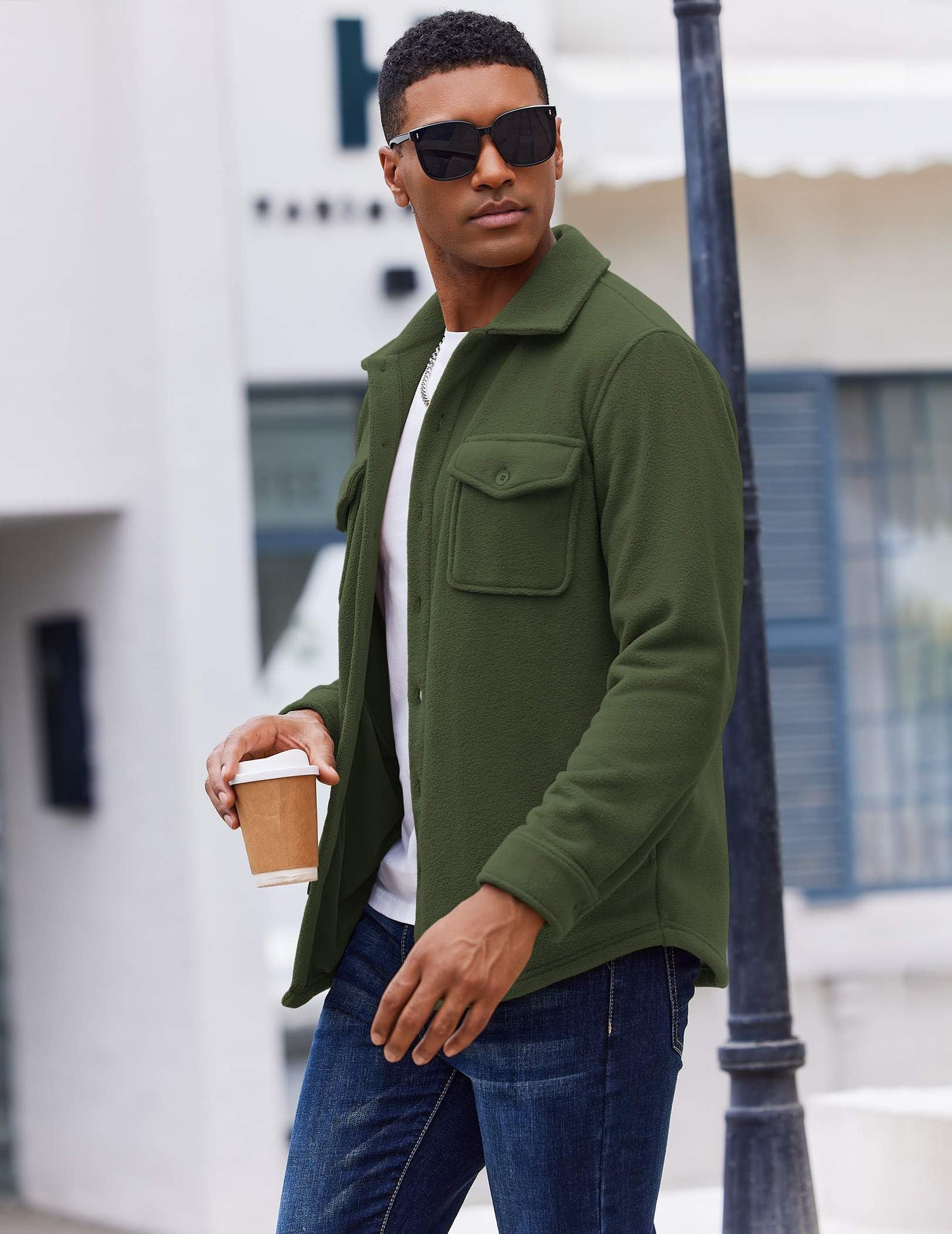 COOFANDY Men's Polar Fleece Shirt Jacket Long Sleeve Casual Button Down Shirts Shacket with Pockets
